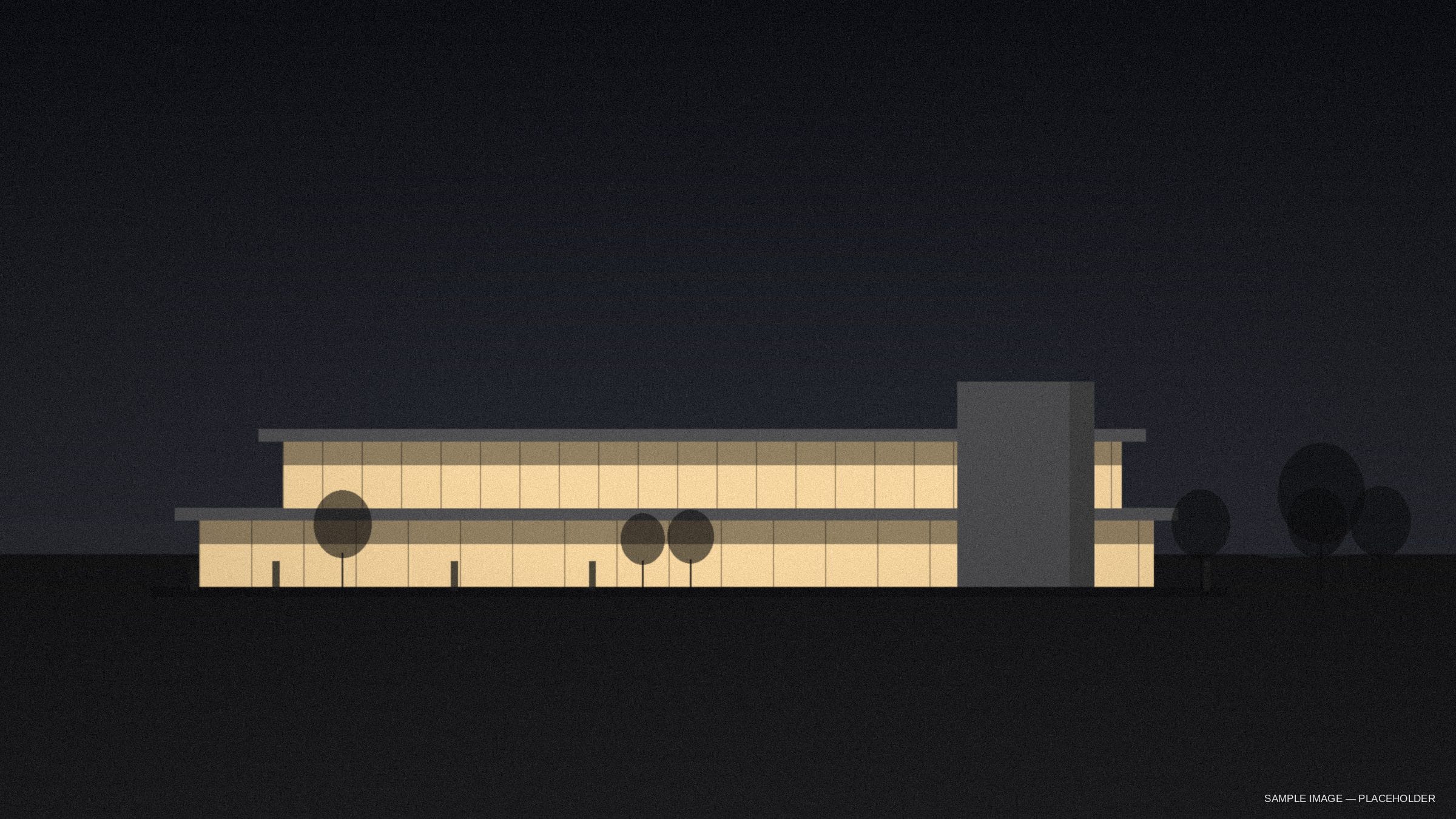 Sample render — library extension lit at night