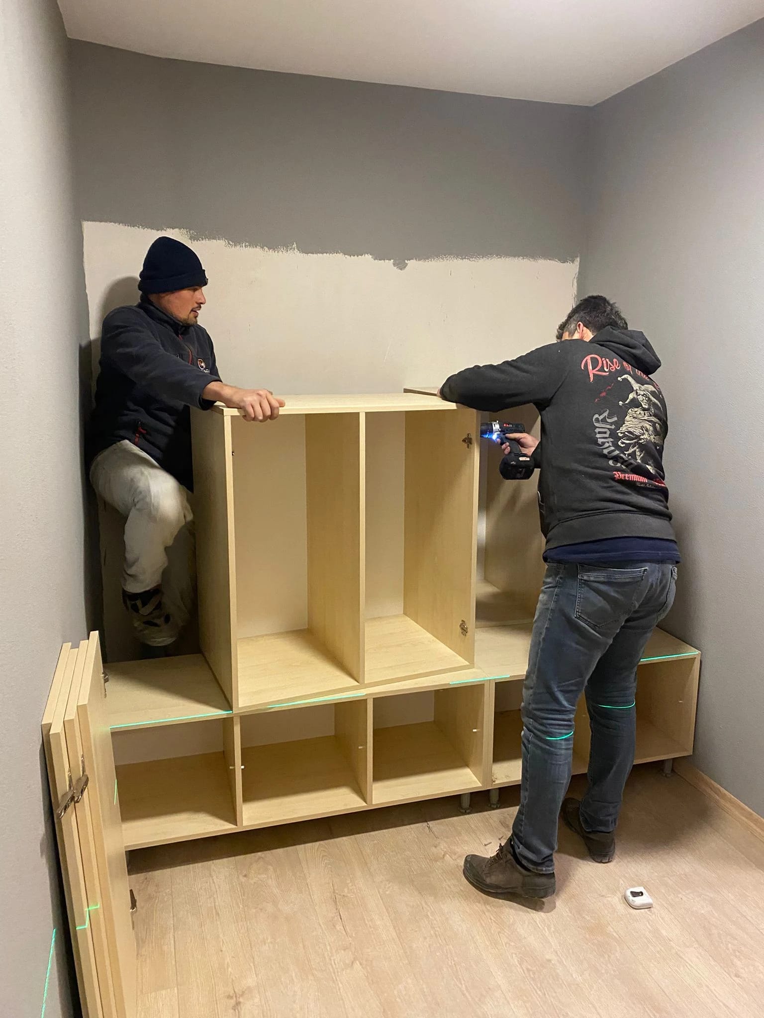 Locker room joinery installation.