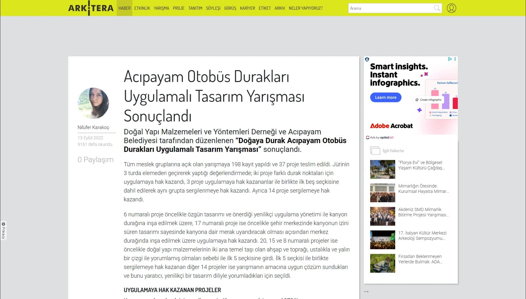 Screenshot of Arkitera: Acıpayam Bus Stop Design Competition Results Announced