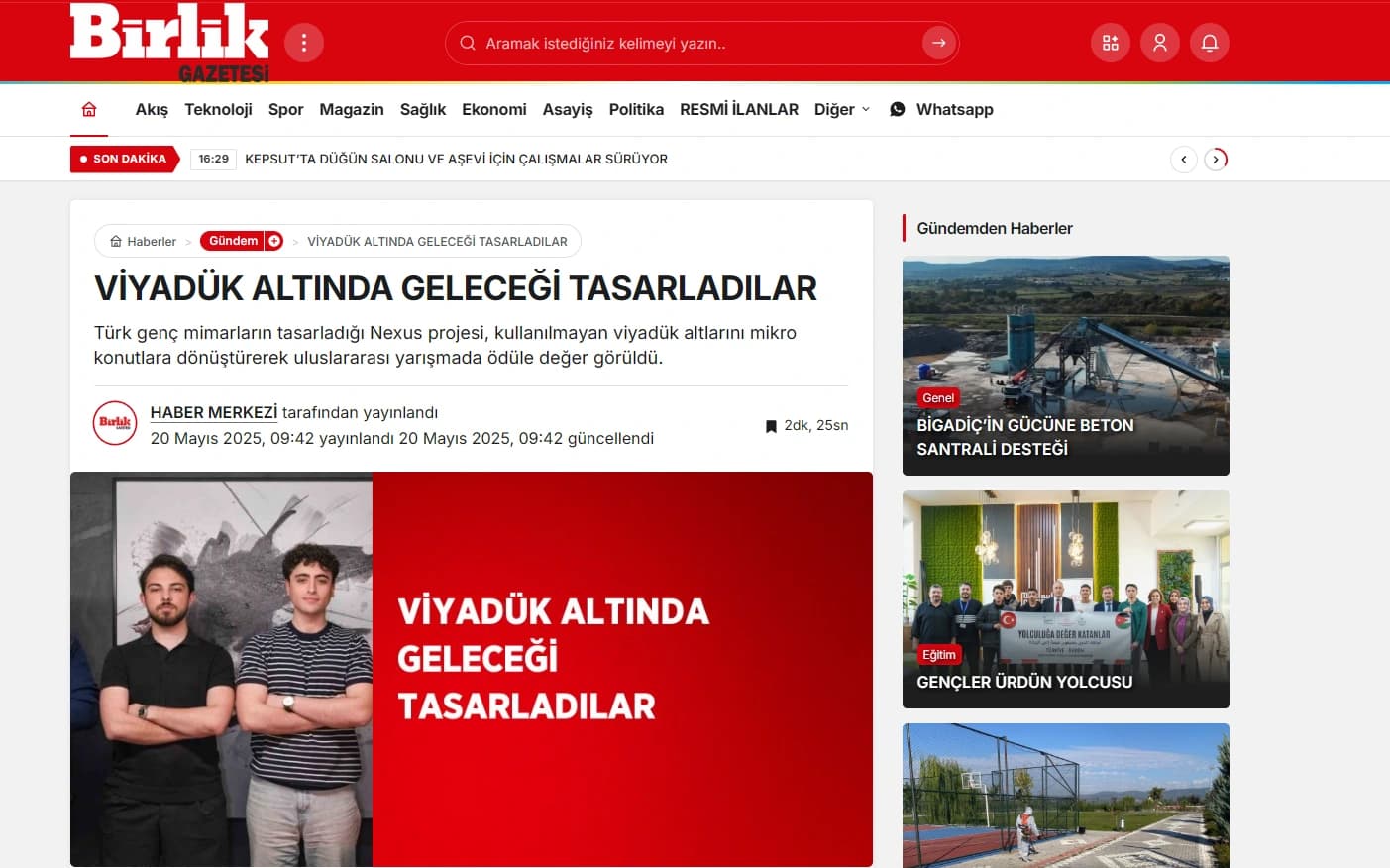 Screenshot of the Balıkesir Birlik Gazetesi article about Nexus, published 20 May 2025