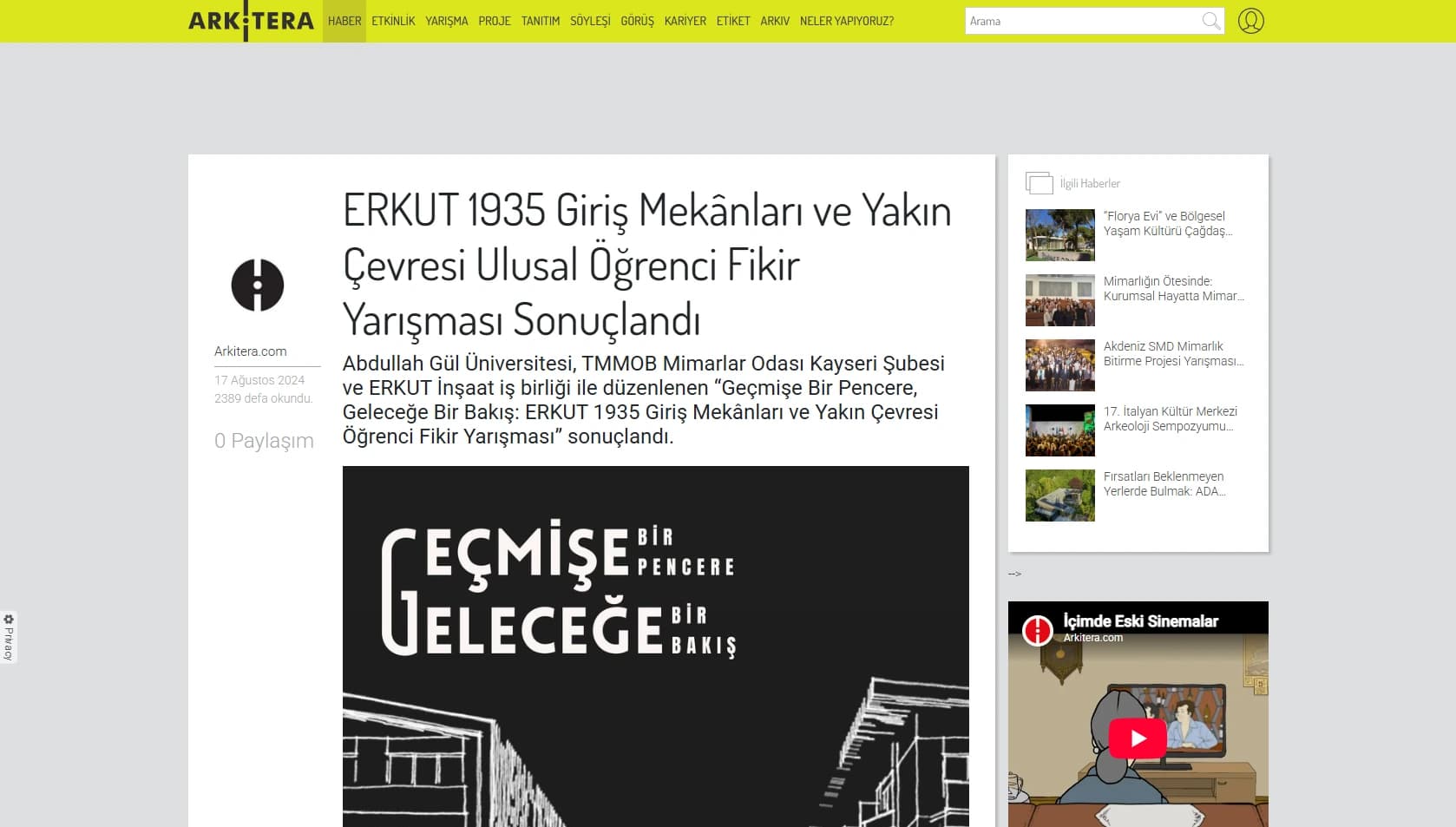 Screenshot of Arkitera: ERKUT 1935 National Student Ideas Competition Results Announced