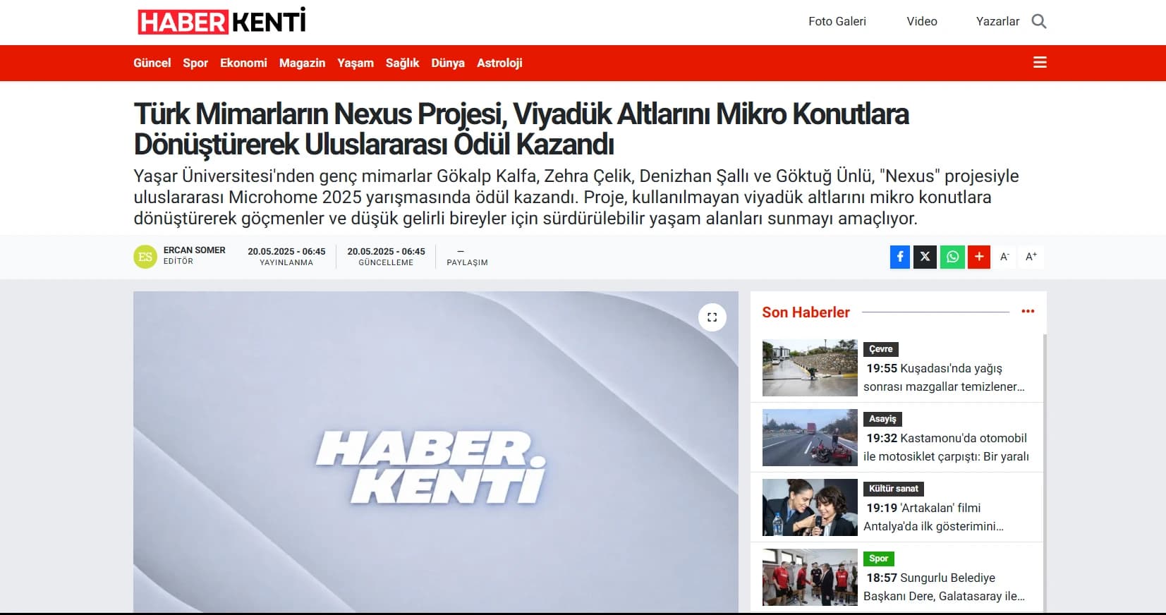 Screenshot of the Haber Kenti Nexus article, published 20 May 2025