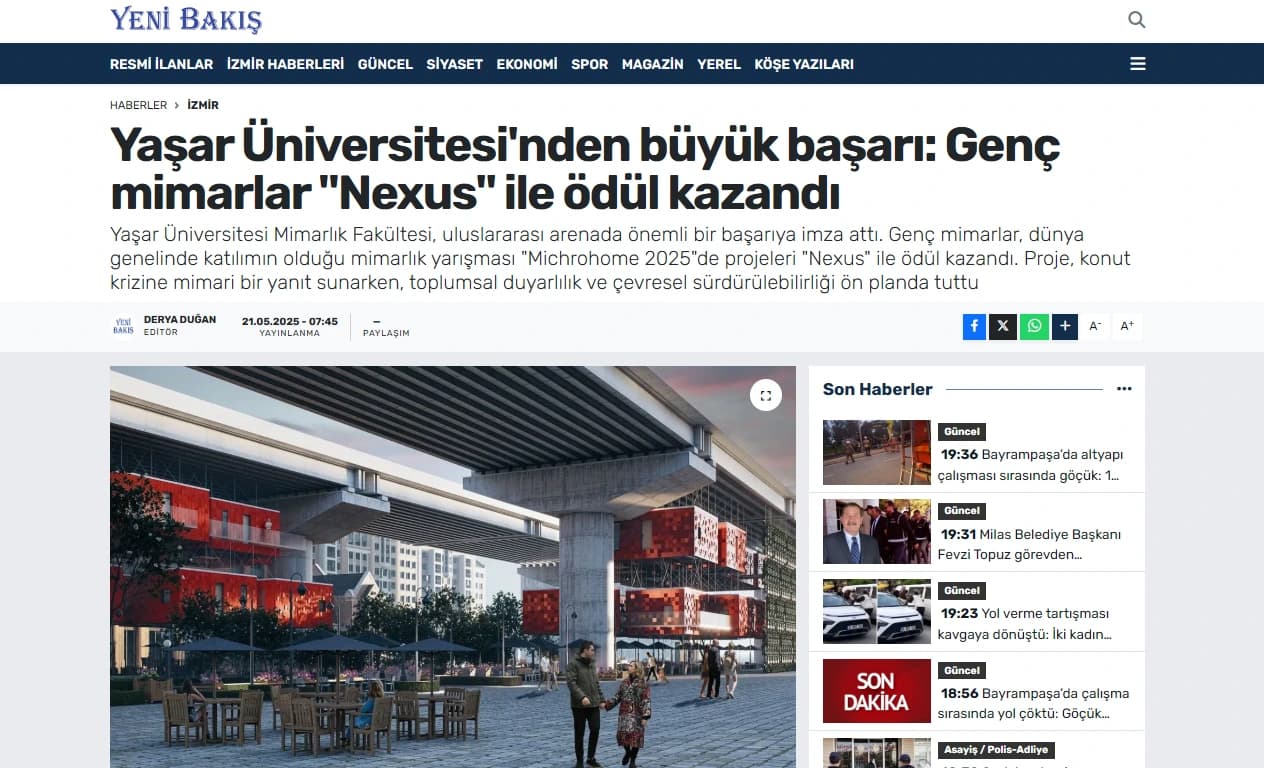 Screenshot of the Yeni Bakış article about Nexus, published 21 May 2025