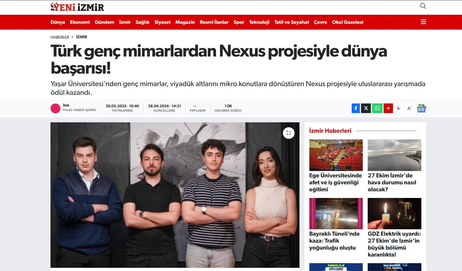 Screenshot of the Yeni İzmir Nexus article, published 20 May 2025