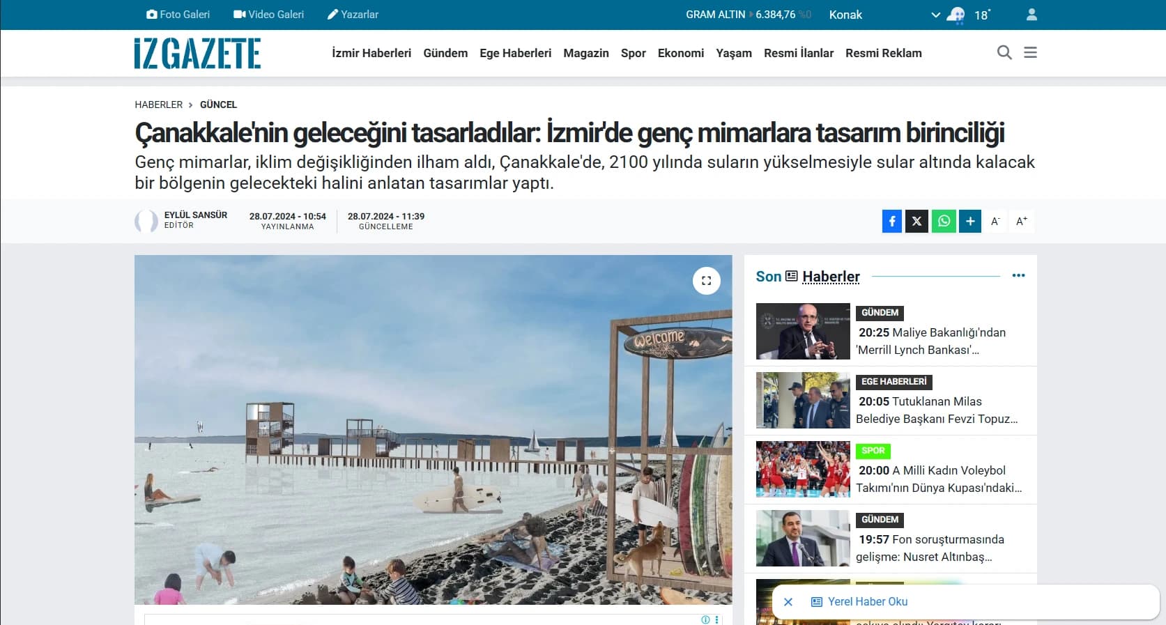 Screenshot of İz Gazete: Designing Çanakkale's Future: First Prize for Young Architects