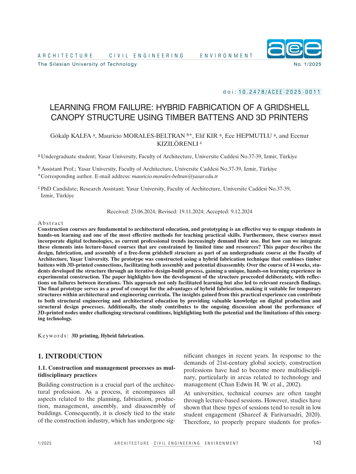 First page of Learning from Failure, published in Architecture, Civil Engineering, Environment, 2025